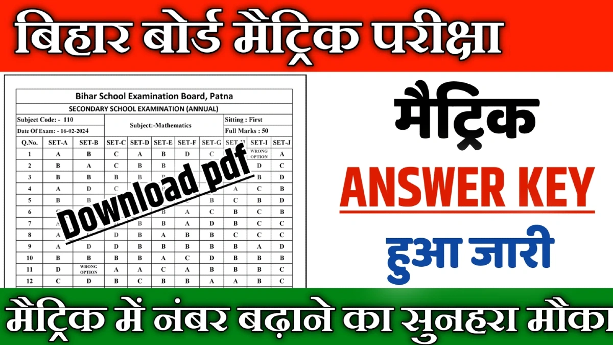 Bihar Board 10th Answer Key PDF Download